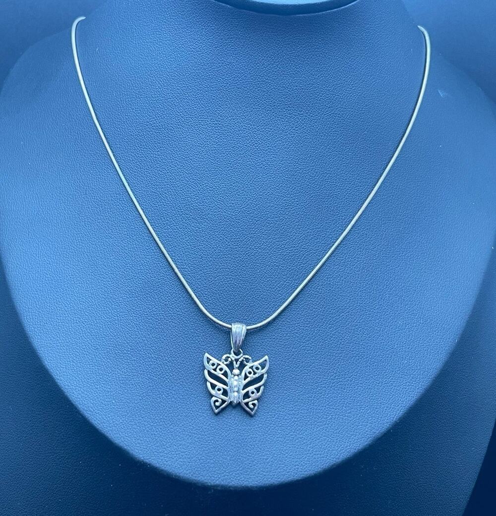 Butterfly 925 Pendant 16" Italy Snake Chain Necklace Tarnished Sterling Silver